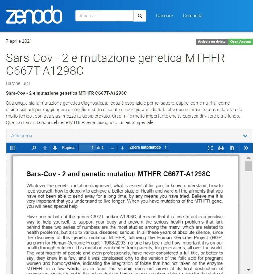 Potresti essere un Mutante, senza saperlo, Gene MTHFR 2 Zenodo-MTHFR Alleli C667T-A1928C