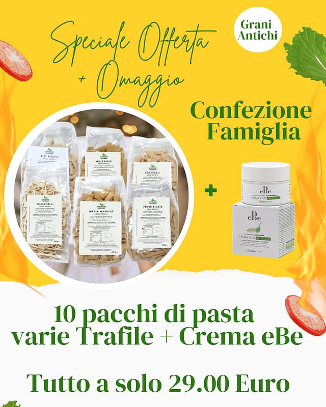 OFFERTA FAMIGLIA 10 PACCHI di Pasta di semola di grani Grani Antichi + Omaggio Crema AntiAge EBE